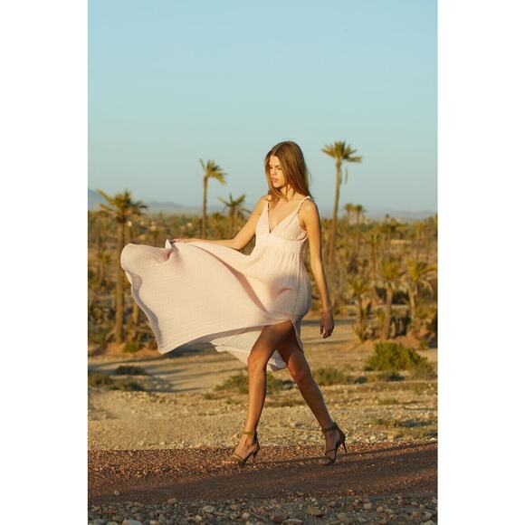 BA&SH Cecile Maxi Dress Robe Empire Waist V-Neck Pleated 0 XS Shopbop NWT $465 - Picture 1 of 12